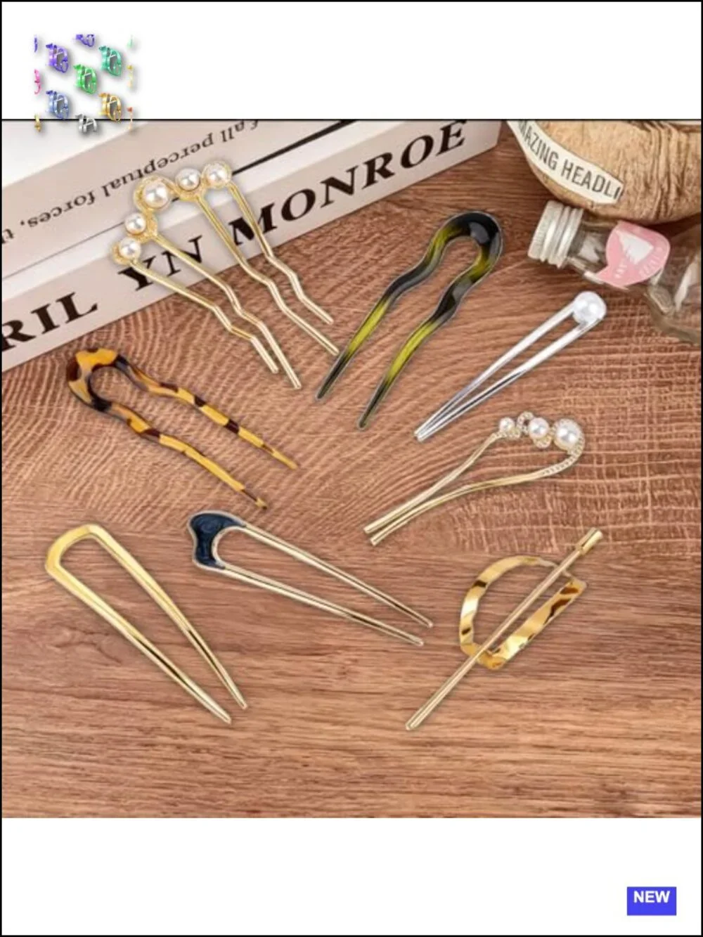 12 PCS French Hair Pins U-Shaped Pearl Metal Hair Fork for Bun Updo Styling